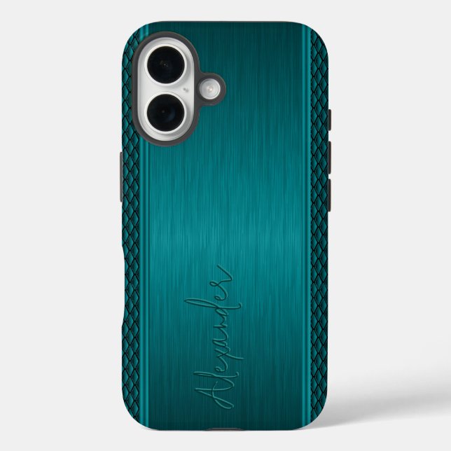 Metallic Teal-Green Brushed Aluminium Look Case-Mate iPhone Case (Back)