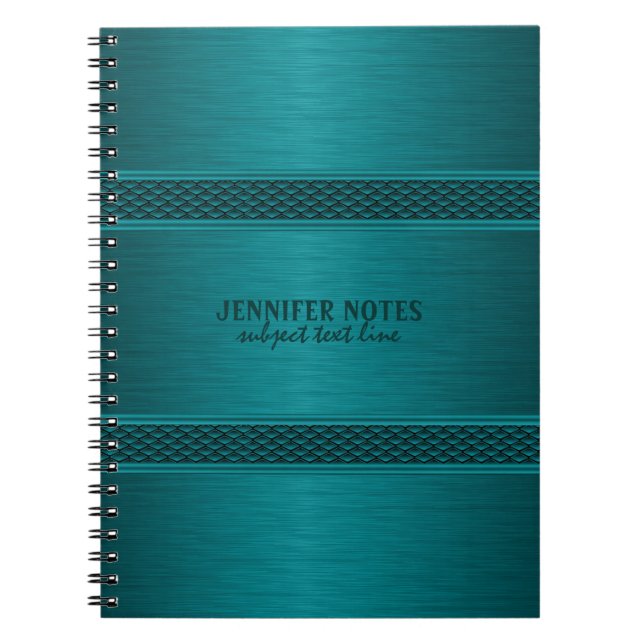 Metallic Teal-Green Brushed Aluminium Look Notebook (Front)