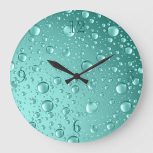 Metallic Teal- Green Rain Drops Large Clock