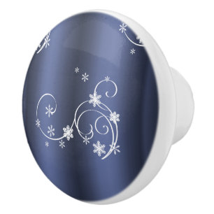 Metallic Teal, White Swirls Christmas Ceramic Knob