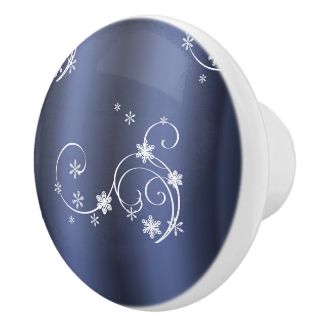 Metallic Teal, White Swirls Christmas Ceramic Knob (Right)