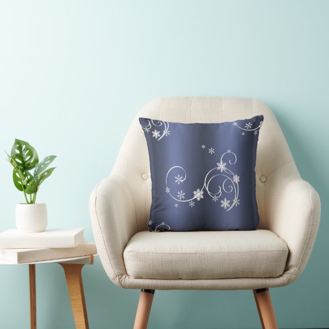 Metallic Teal, White Swirls Christmas Cushion (Chair)