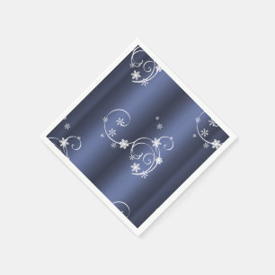 Metallic Teal, White Swirls Christmas Napkin