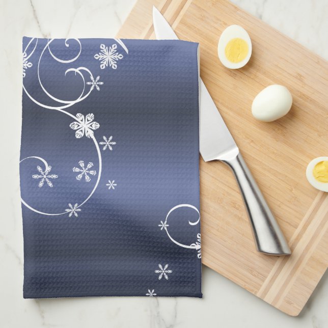 Metallic Teal, White Swirls Christmas Tea Towel (Quarter Fold)