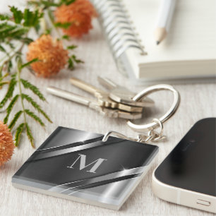 Metallic Texture Monogram Key Ring