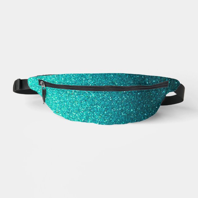 Metallic Turquoise Blue and Black Glitter Ombre Bum Bags (Front)
