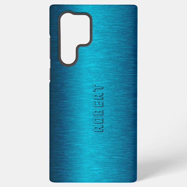 Metallic Turquoise Brushed Aluminium Look Samsung Galaxy S22 Ultra Case (Back)