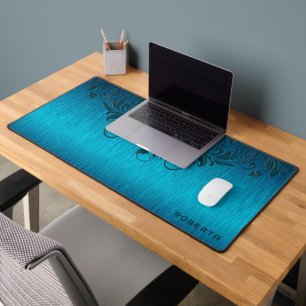 Metallic turquoise brushed aluminium Swirly Accent Desk Mat