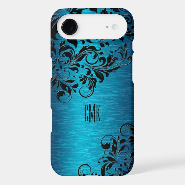 Metallic Turquoise With Black Floral Swirls Case-Mate Samsung Galaxy Case (Back)