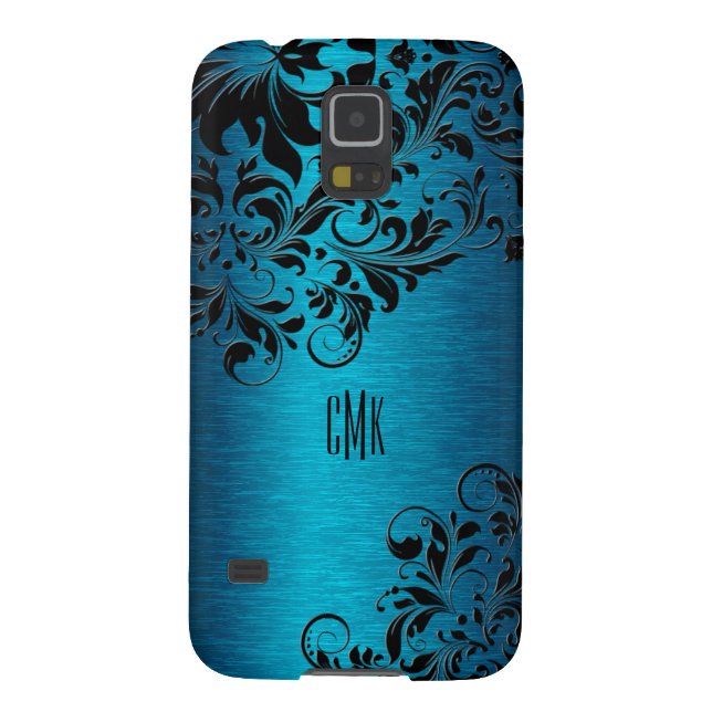 Metallic Turquoise With Black Floral Swirls Case-Mate Samsung Galaxy Case (Back)
