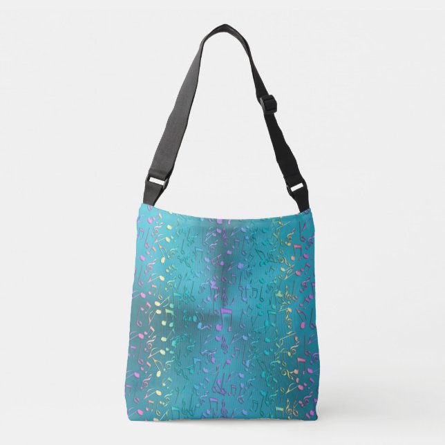 Metallic Turquoise with Colourful Music notes Crossbody Bag (Front)