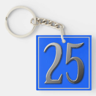 Metallic Twenty Five on Bright Blue Key Ring