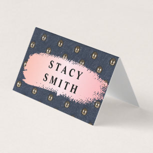 Metallic Upholstered Leather   Pink Brushed Business Card