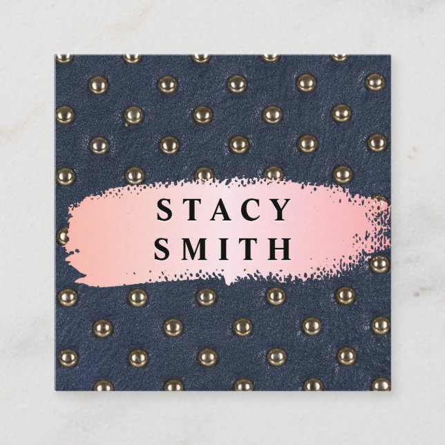 Metallic Upholstered Leather | Pink Brushed Square Business Card (Front)