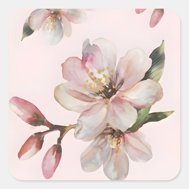 Metallic Watercolor Sakura Square Sticker (Front)
