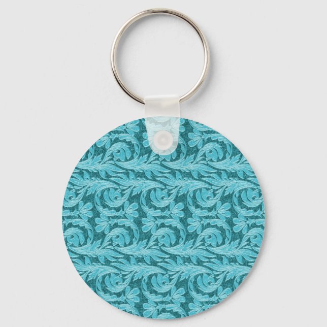 Metallic Waves, 2 Tone Teal Lt-Button Keychain (Front)