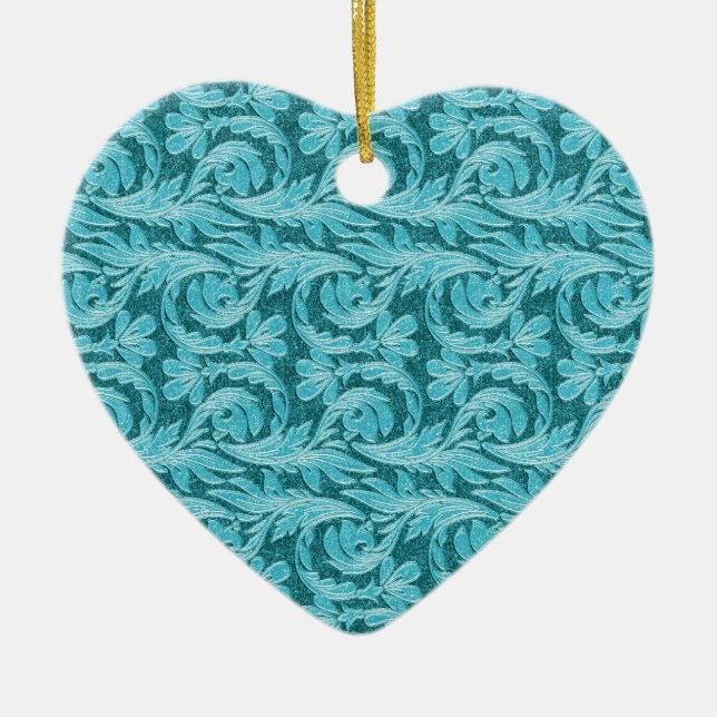 Metallic Waves, 2 Tone Teal Lt-Heart Ornament (Front)