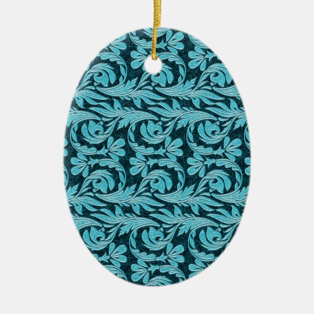 Metallic Waves 2Tone Teal Drk OVAL ORNAMENTS (Front)