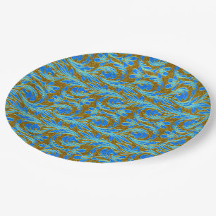 Metallic Waves-Lt Blue-Gold-PAPER PARTY PLATES
