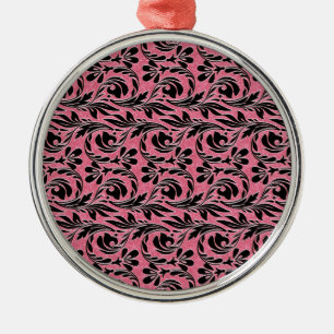 Metallic Waves, Lt Pink-Black-Round Ornament