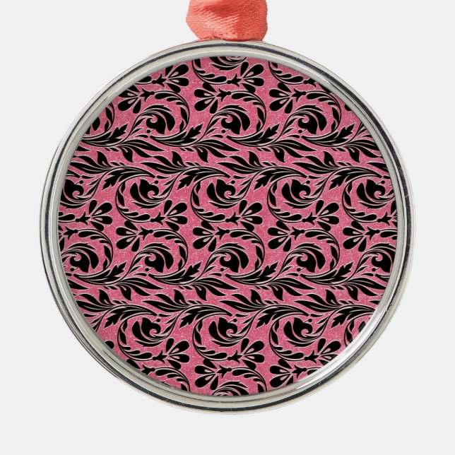 Metallic Waves, Lt Pink-Black-Round Ornament (Front)