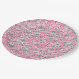 Metallic Waves-Lt Pink-White-PAPER PARTY PLATES