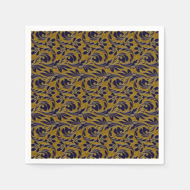 Metallic Waves-Navy-Gold-PAPER PARTY NAPKINS (Front)
