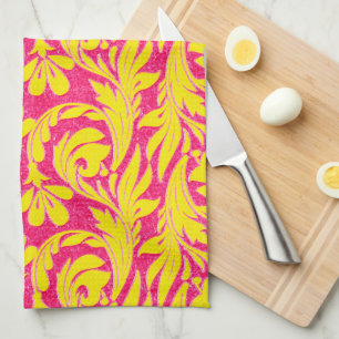 Metallic Waves Pink-Yellow Tea Towel