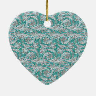 Metallic Waves, Seafoam-White HEART ORNAMENT
