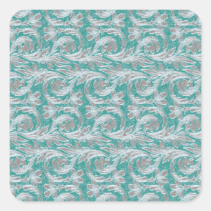 Metallic Waves, Seafoam-White Sq.Sticker Square Sticker