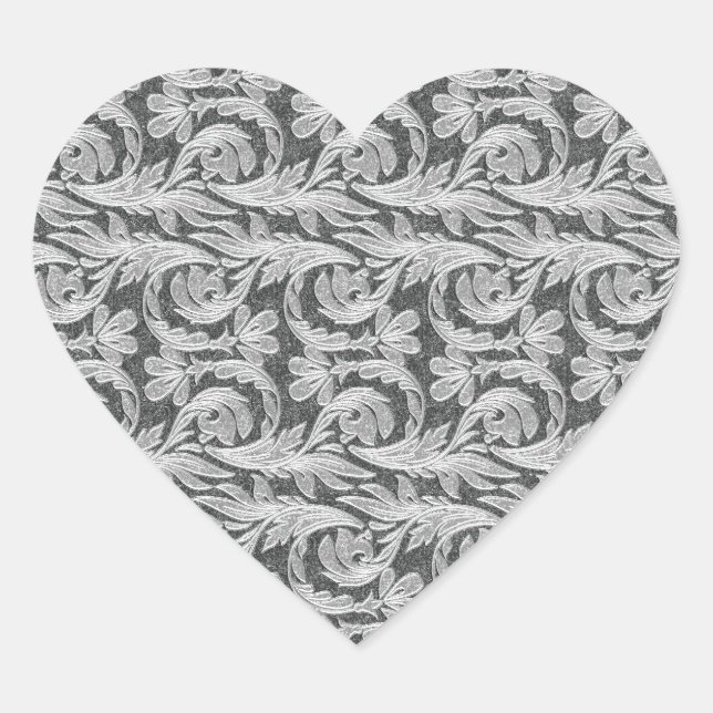 Metallic Waves, Silver-White HEART STICKER (Front)