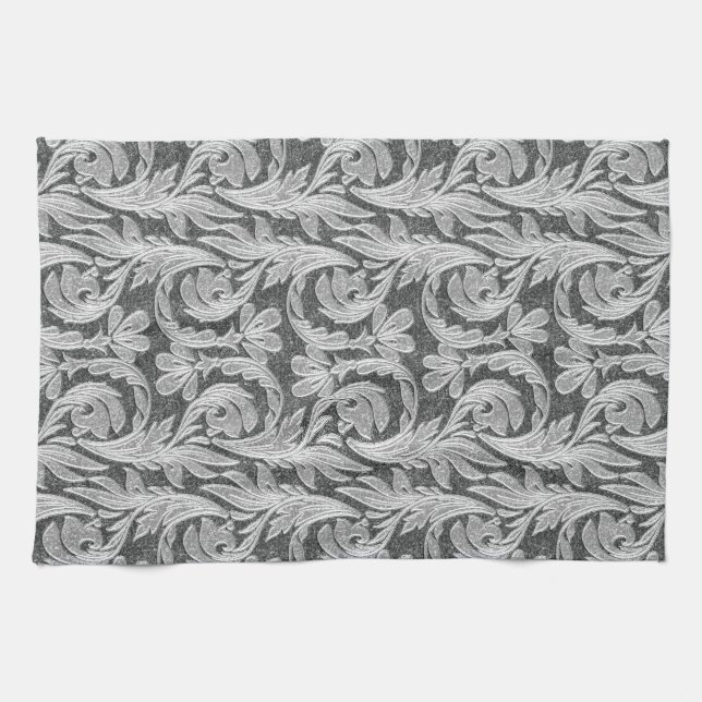 Metallic Waves, Silver-White KITCHEN TOWEL (Horizontal)