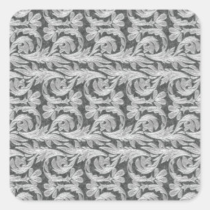 Metallic Waves, Silver-White Square Sticker