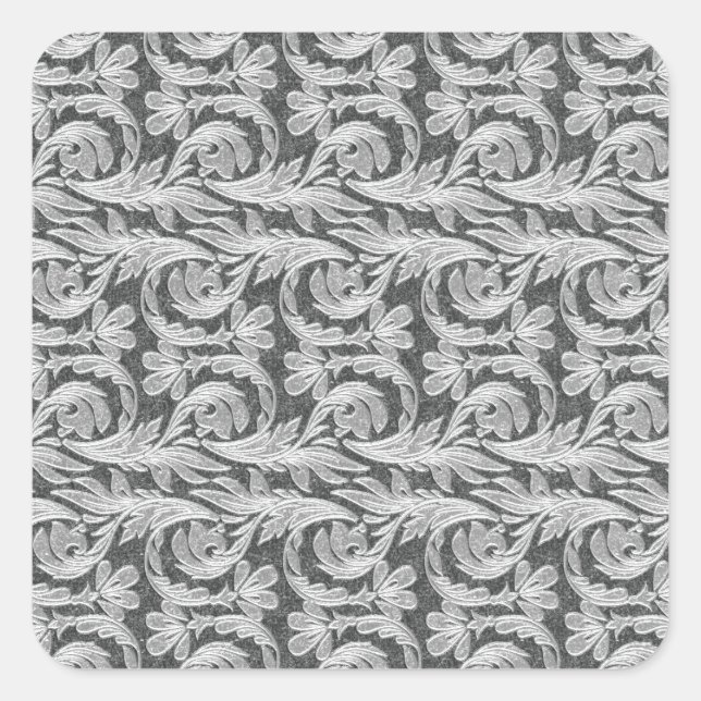 Metallic Waves, Silver-White Square Sticker (Front)