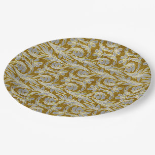 Metallic Waves-White-Gold-PAPER PARTY PLATES