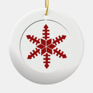 Metallic White Circle and Red Snowflake Ceramic Tree Decoration