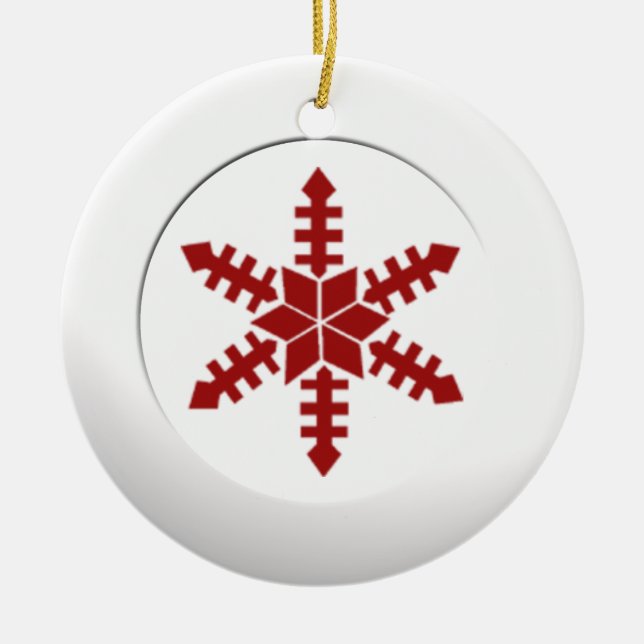 Metallic White Circle and Red Snowflake Ceramic Tree Decoration (Front)