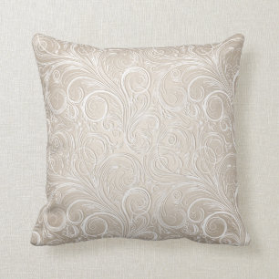 Metallic White Cream Floral Swirls Cushion