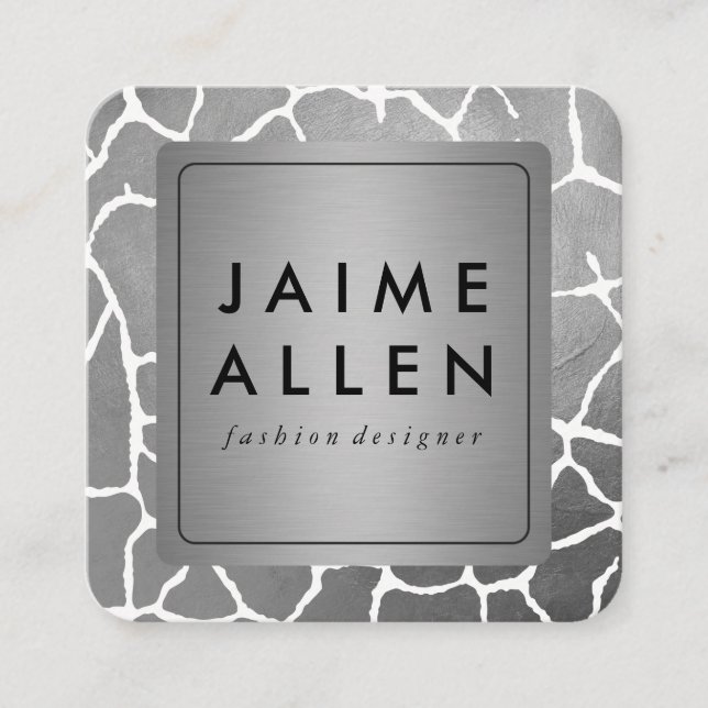 Metallic with Chic Grey Pattern Square Business Card (Front)
