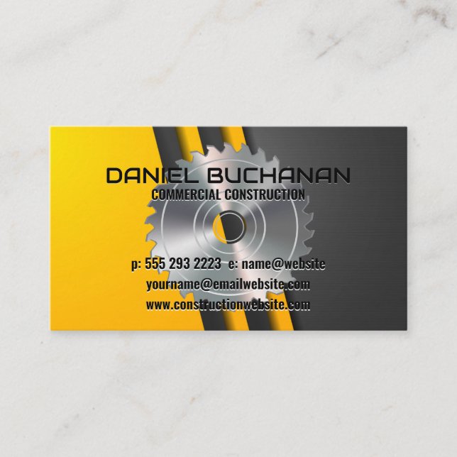 Metallic Yellow Construction | Circular Saw Business Card (Front)