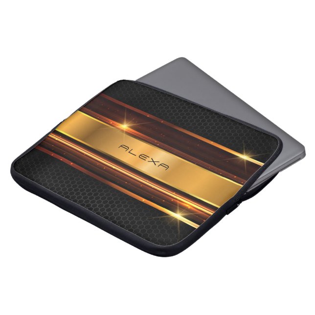 Metallicgold stripes black metallic mash laptop sleeve (Front Top)