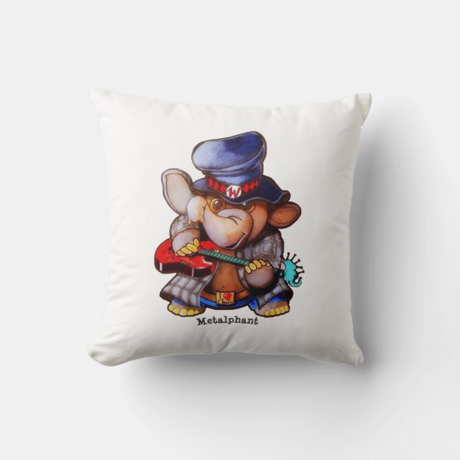 Metalphant with Guitar & Logo - White Cushion (Front)