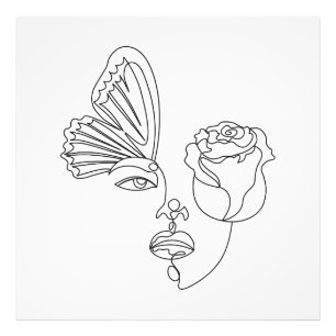 Metamorphosis – Abstract Butterfly & Rose Line Art Photo Print