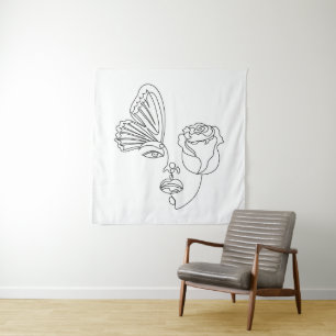 Metamorphosis – Abstract Butterfly & Rose Line Art Tapestry