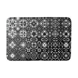 Metamorphosis Medallion Pattern Black and White Bath Mat