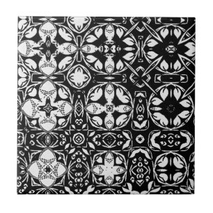 Metamorphosis Medallion Pattern Black and White Ceramic Tile