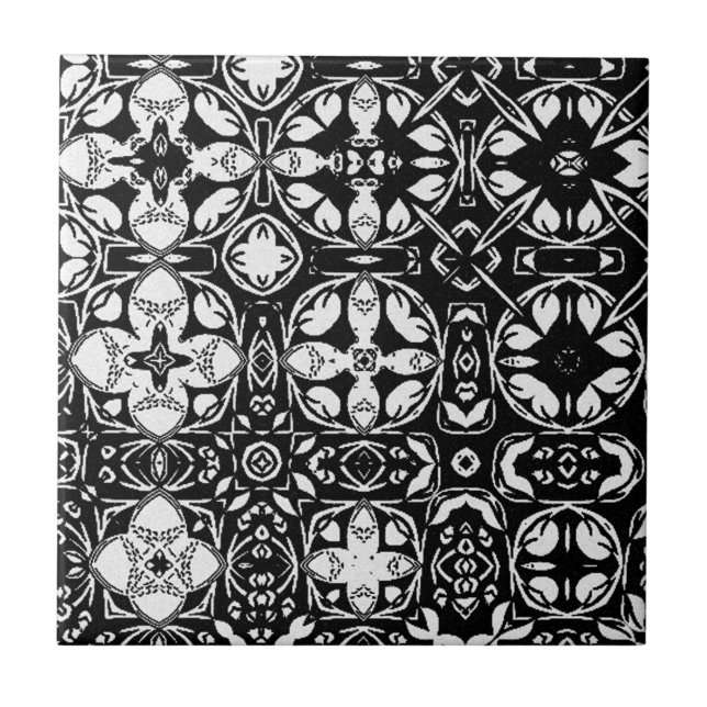 Metamorphosis Medallion Pattern Black and White Ceramic Tile (Front)