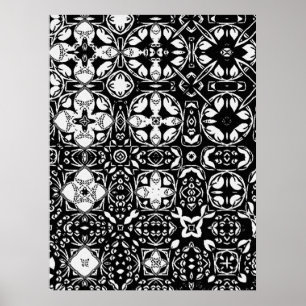 Metamorphosis Medallion Pattern Black and White  Poster