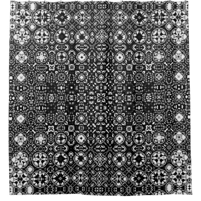 Metamorphosis Medallion Pattern Black and White  S Shower Curtain (Front)