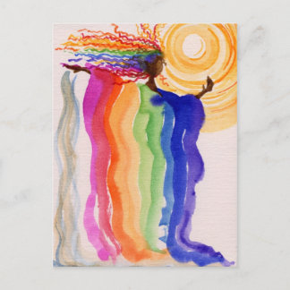 Metamorphosis Rainbow Woman Watercolor Painting Postcard